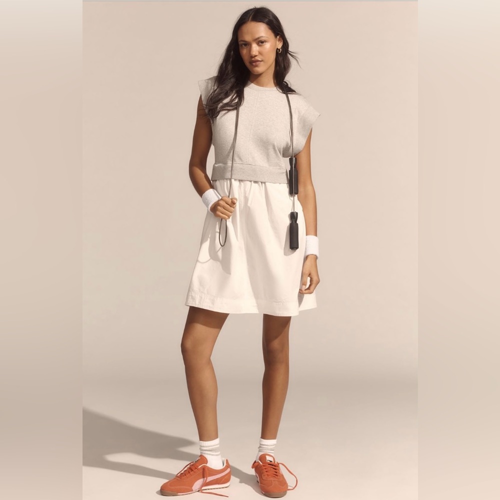 Women’s Cream and Light Gray Sleeveless Sweatshirt Dress - Picture 3 of 6